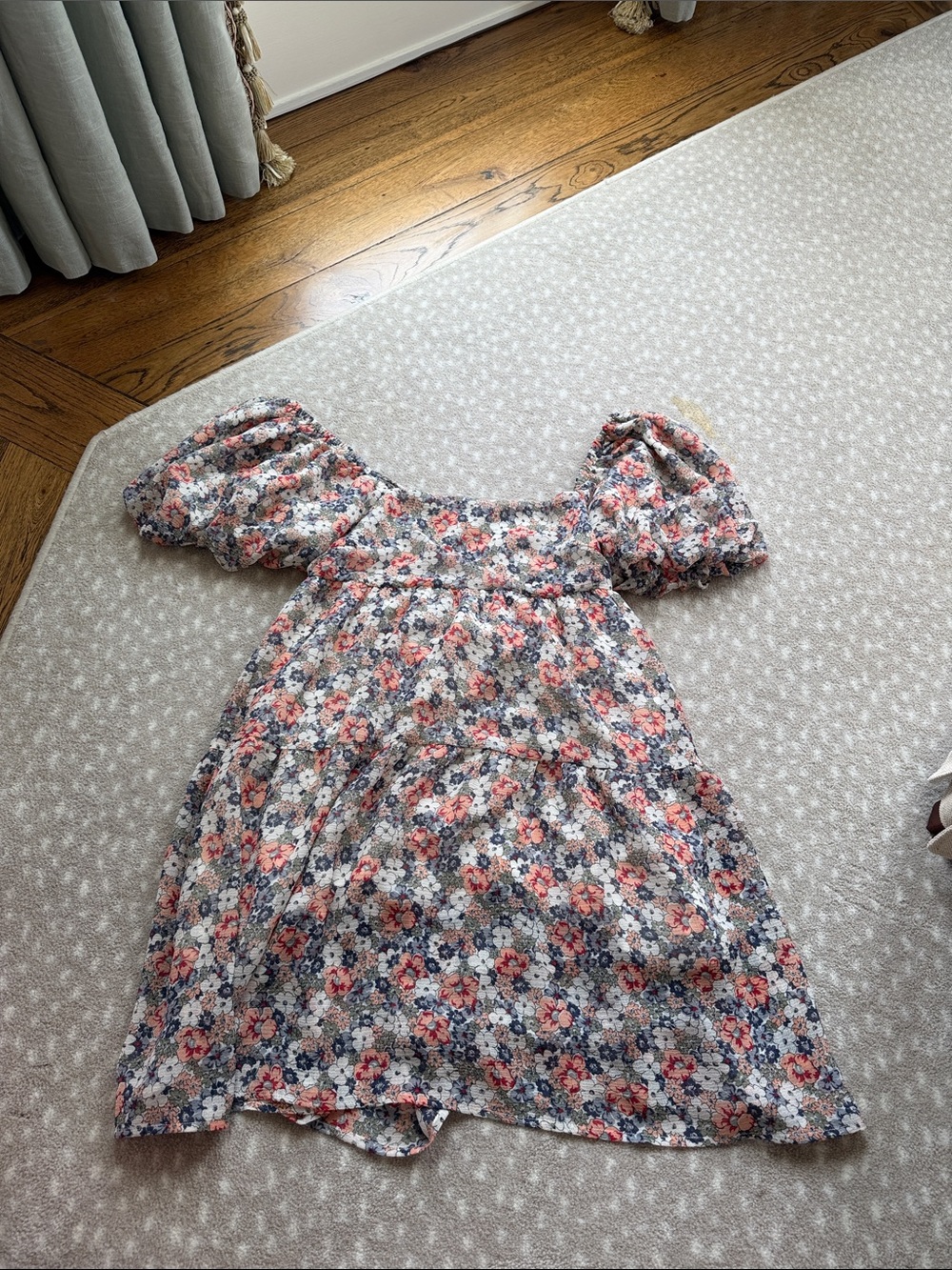 MINKPINK Floral Puff-Sleeve Mini Dress in Pink & Blue